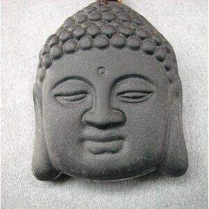 Black Buddha Head Pendant Necklace With Beaded Chain